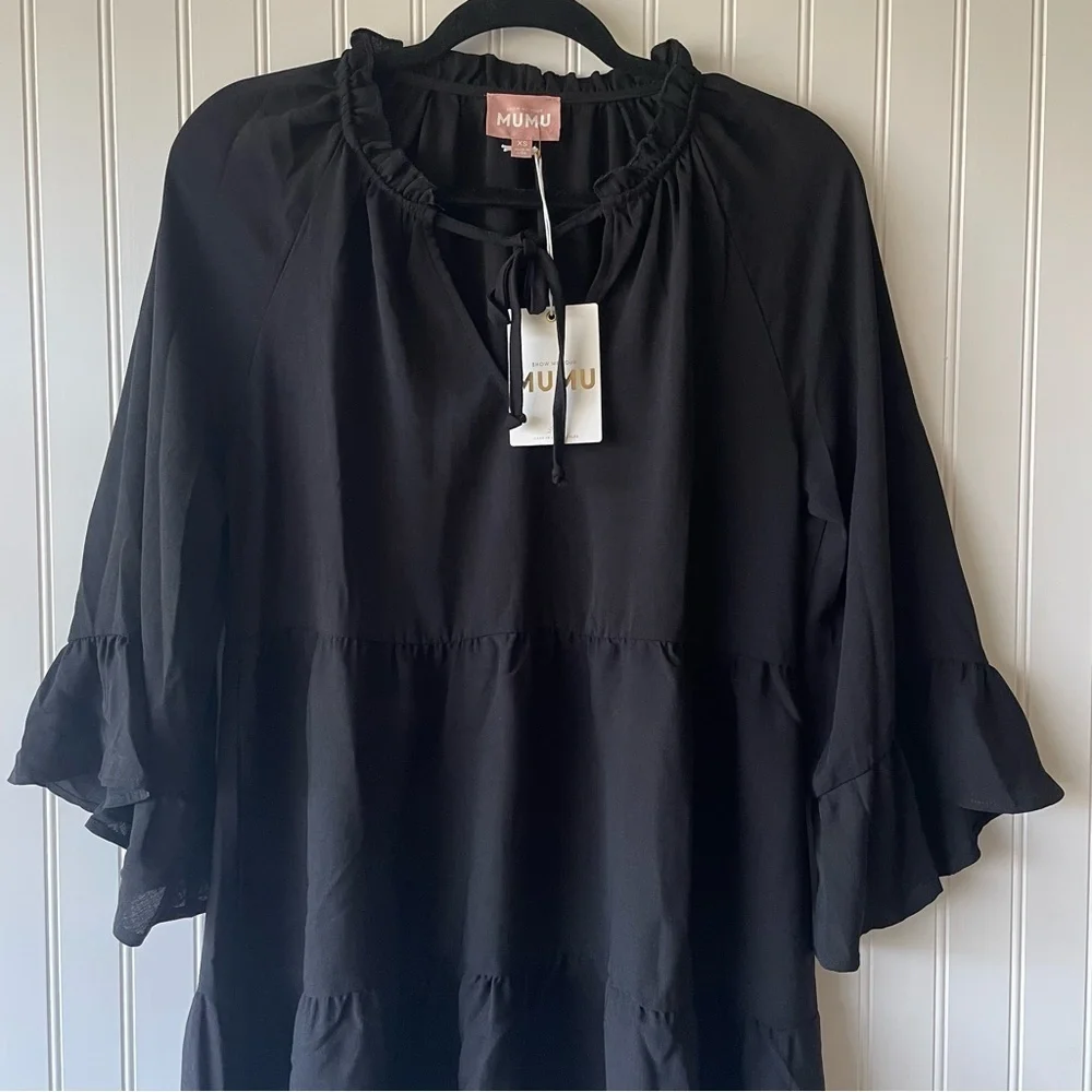 NWT Show Me Your Mumu Viola Tiered Mini Dress Women's XS Black Draped Flowy Boho - Picture 4 of 15